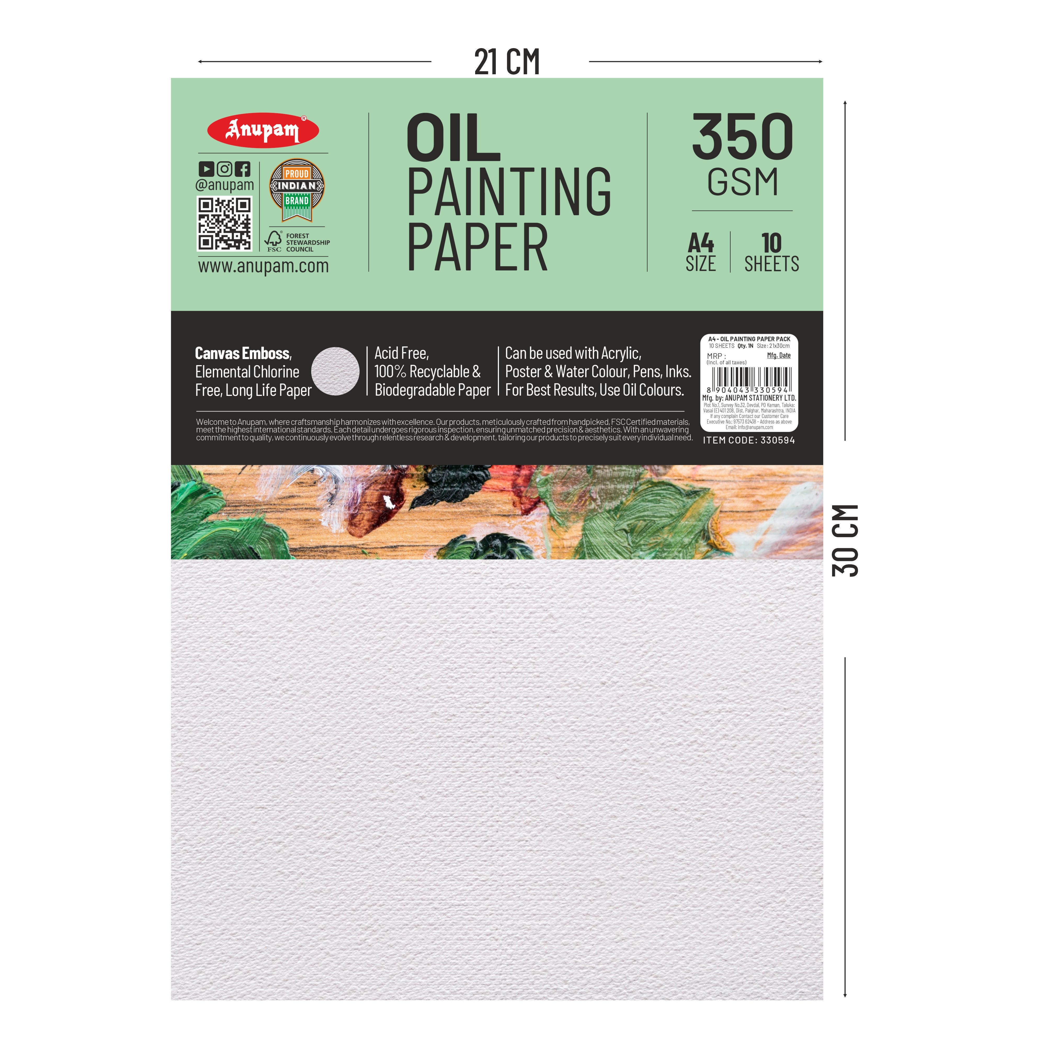 Anupam Oil Painting Paper-Canvas Textured Embossed Oil Paper-Acid Free-350 GSM